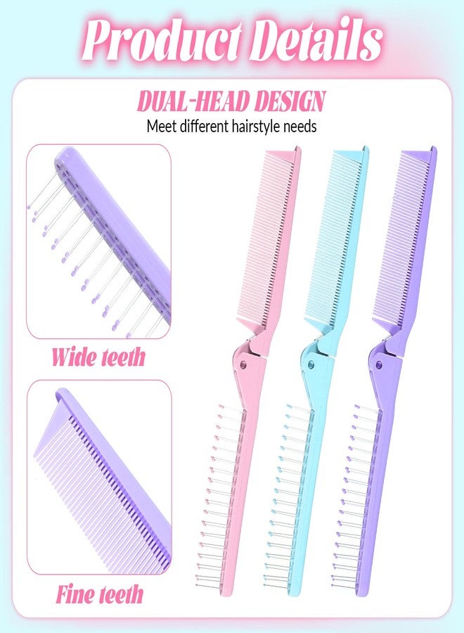 Tweruna 3 Piece Mini Foldable Comb, Portable Travel Comb for Women, Pocket Foldable Comb Brush Combo with Dual-Headed Design, Small Travel Folding Combs for Purse Bags Pocket(Pink, Purple, Blue) - Image 3